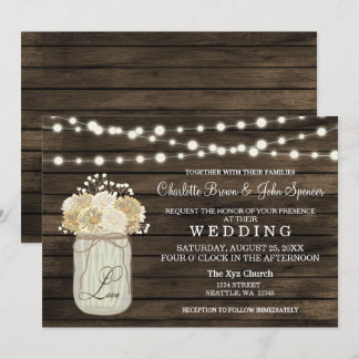 Rustic Country Mason Jar Daisy Barn Wood Wedding Invitation