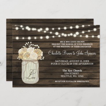 Rustic Country Mason Jar Daisy Barn Wood Wedding Invitation