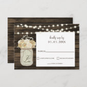 Rustic Country Mason Jar Daisy Barn Wood Wedding RSVP Card (Front/Back)