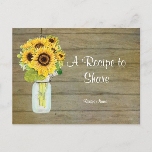 Rustic Country Mason Jar Flowers Sunflower Bouquet Postcard