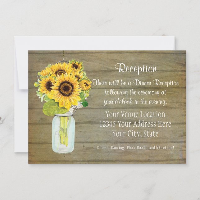 Rustic Country Mason Jar Flowers Sunflower Hanging Invitation (Front)