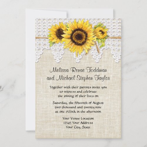 Rustic Country Mason Jar Flowers _ Sunflower Lace Invitation