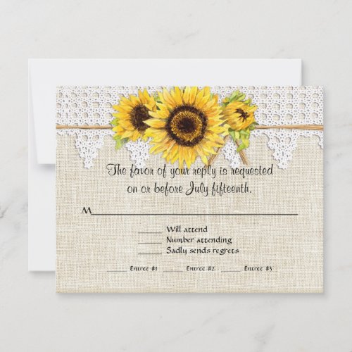 Rustic Country Mason Jar Flowers _ Sunflower Lace RSVP Card