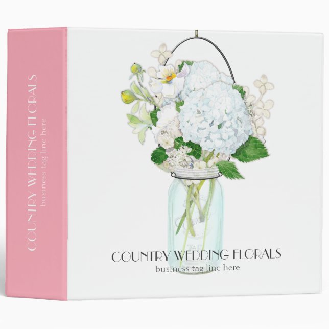 Rustic Country Mason Jar Flowers White Hydrangeas 3 Ring Binder (Front/Spine)