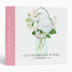 Rustic Country Mason Jar Flowers White Hydrangeas 3 Ring Binder