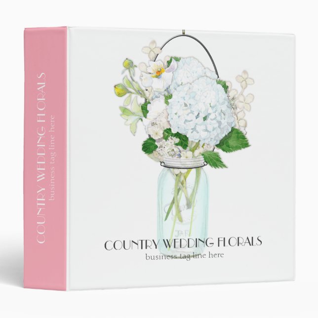 Rustic Country Mason Jar Flowers White Hydrangeas 3 Ring Binder (Front/Spine)