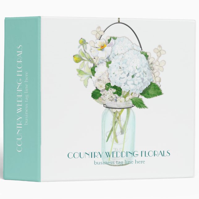 Rustic Country Mason Jar Flowers White Hydrangeas Binder (Front/Spine)
