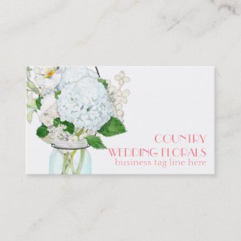 Rustic Country Mason Jar Flowers White Hydrangeas Business Card by ModernStylePaperie at Zazzle