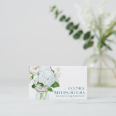 Rustic Country Mason Jar Flowers White Hydrangeas Business Card (Standing Front)