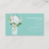 Rustic Country Mason Jar Flowers White Hydrangeas Business Card (Back)