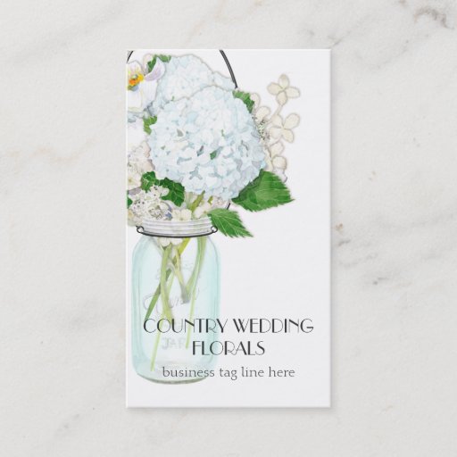 Customizable Rustic Country Mason Jar Flowers White Hydrangeas Business Cards