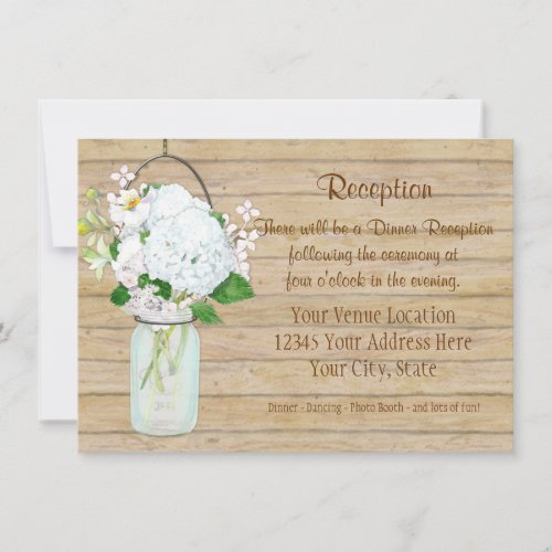 Rustic Country Mason Jar Flowers White Hydrangeas Invitation