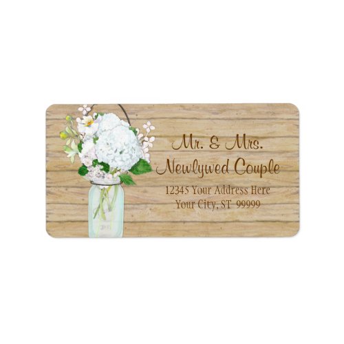 Rustic Country Mason Jar Flowers White Hydrangeas Label