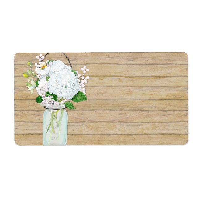 Rustic Country Mason Jar Flowers White Hydrangeas Label (Front)