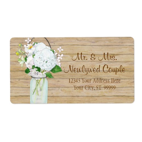 Rustic Country Mason Jar Flowers White Hydrangeas Label