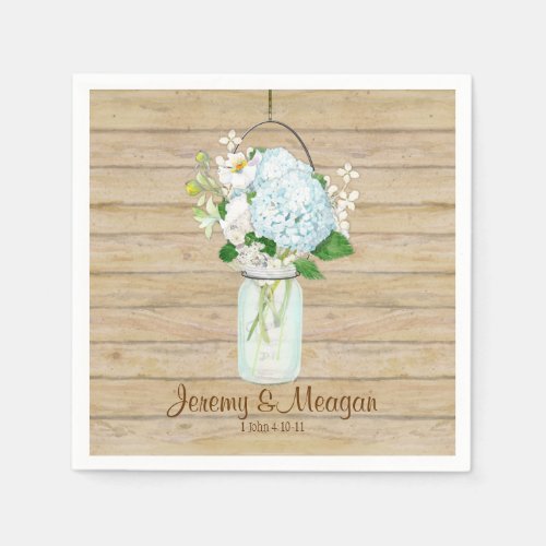 Rustic Country Mason Jar Flowers White Hydrangeas Napkins