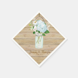 Rustic Country Mason Jar Flowers White Hydrangeas Napkins