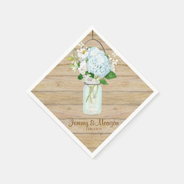 Rustic Country Mason Jar Flowers White Hydrangeas Napkins (Corner)