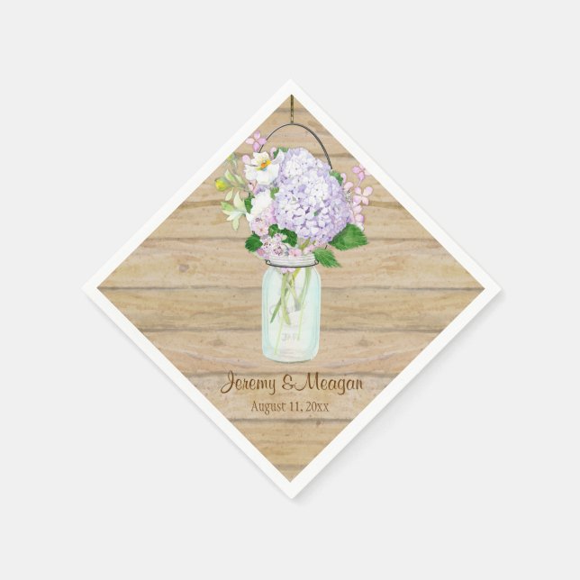 Rustic Country Mason Jar Flowers White Hydrangeas Paper Napkins (Corner)