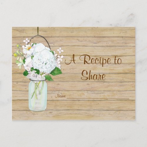 Rustic Country Mason Jar Flowers White Hydrangeas Postcard