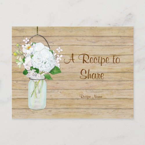 Rustic Country Mason Jar Flowers White Hydrangeas Postcard