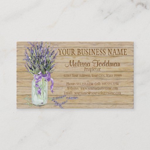 Customizable Rustic Country Mason Jar French Lavender Bouquet Business Cards