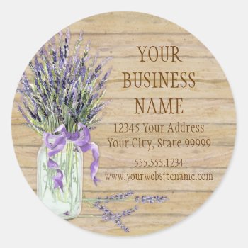 Rustic Country Mason Jar French Lavender Bouquet Classic Round Sticker by ModernStylePaperie at Zazzle