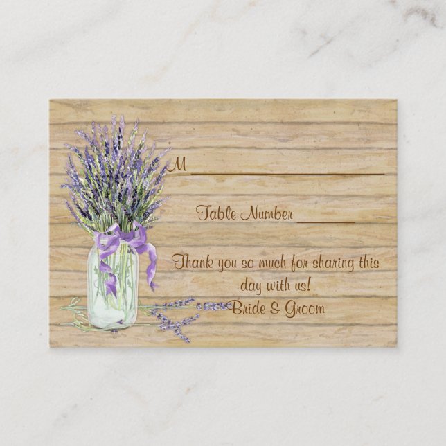 Rustic Country Mason Jar French Lavender Bouquet Place Card (Front)