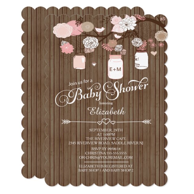 Rustic Country Mason Jar Girls Baby Shower Invitation