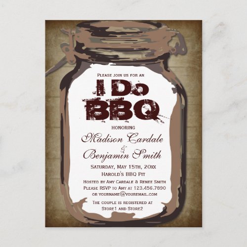 Rustic Country Mason Jar I Do BBQ Postcards