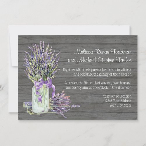 Rustic Country Mason Jar Lace n Lavender Floral Invitation