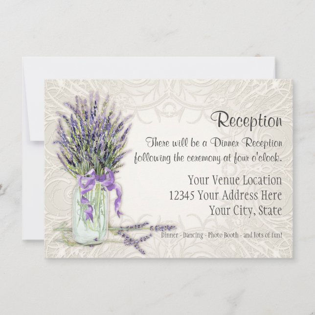 Rustic Country Mason Jar Lace n Lavender Floral Invitation (Front)