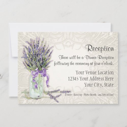 Rustic Country Mason Jar Lace n Lavender Floral Invitation