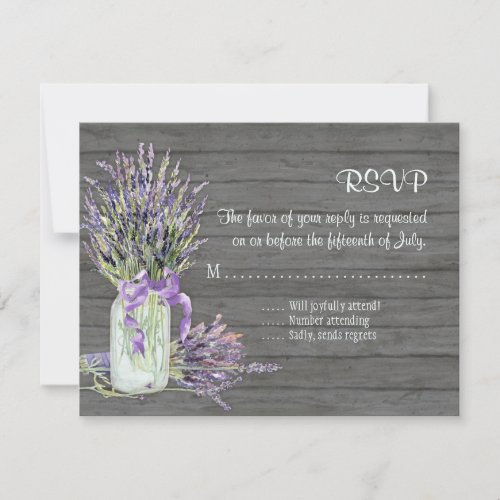 Rustic Country Mason Jar Lace n Lavender Floral RSVP Card