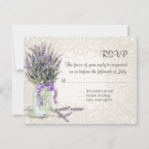 Rustic Country Mason Jar Lace n Lavender Floral RSVP Card