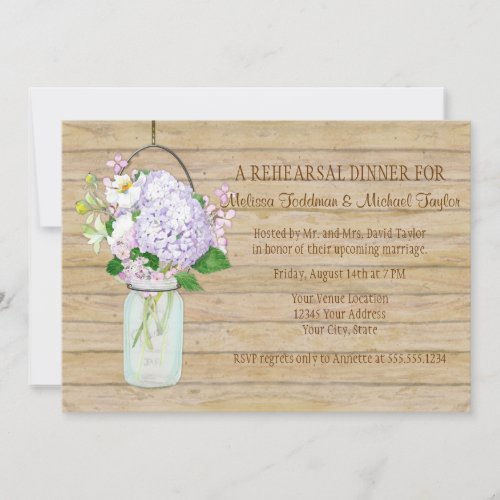 Rustic Country Mason Jar Lavender Floral Hydrangea Custom Invites