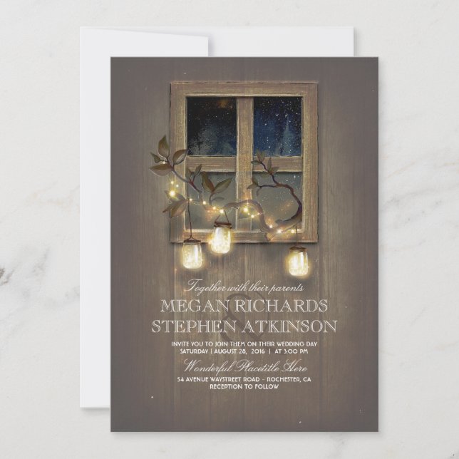 Rustic Country | Mason Jar Lights Fall Wedding Invitation (Front)