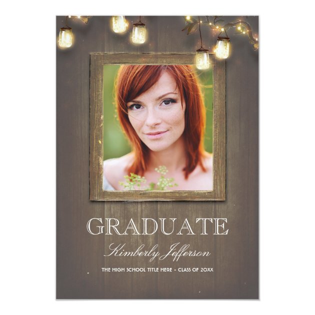 Rustic Country Mason Jar Lights Photo Graduation Card