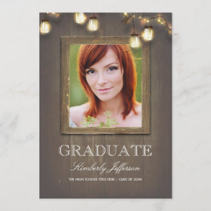 Rustic Country Mason Jar Lights Photo Graduation Invitation