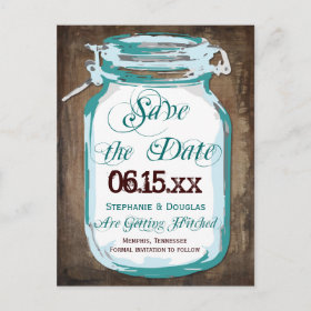 Rustic Country Mason Jar Save the Date Postcards