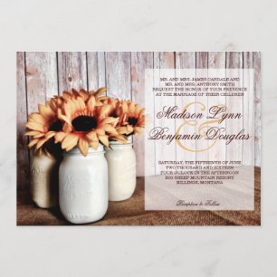 Rustic Country Mason Jar Sunflowers Wedding Invite
