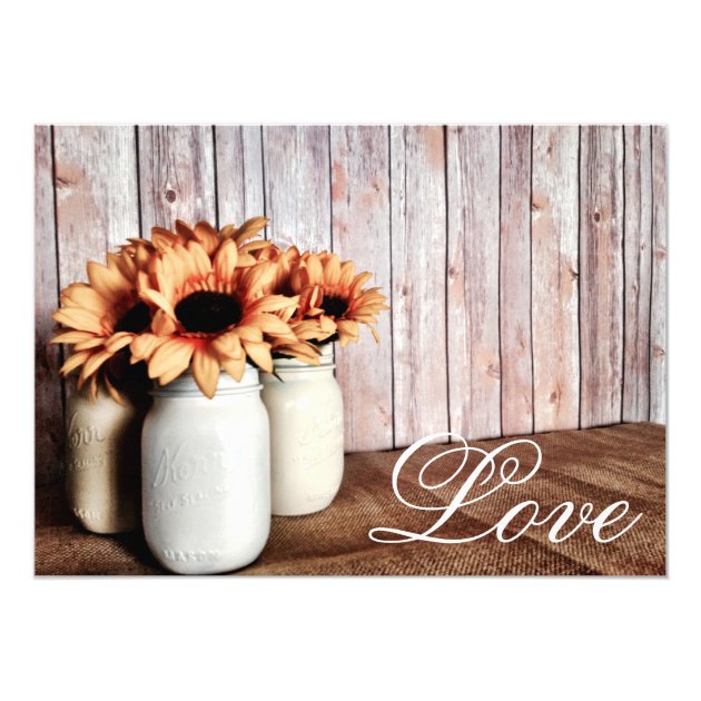 Rustic Country Mason Jar Sunflowers Wedding Invite