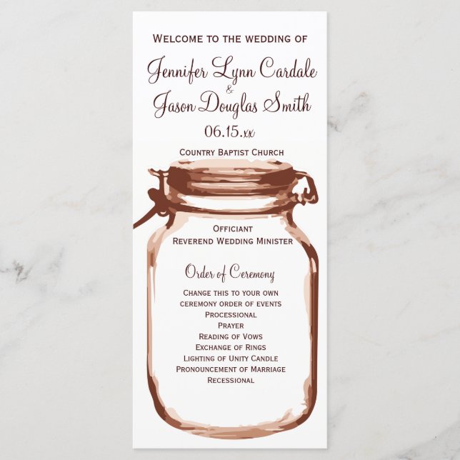 Rustic Country Mason Jar Wedding Programs (Front)