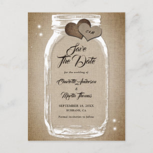 Rustic Country Mason Jar Wedding Save The Date Announcement Postcard