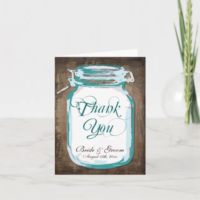 Rustic Country Mason Jar Wedding Thank You Cards | Zazzle