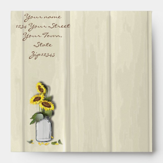 RUSTIC COUNTRY MASON JAR WITH SUNFLOWERS ENVELOPE (Front)