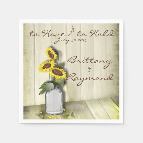 RUSTIC COUNTRY MASON JAR WITH SUNFLOWERS PAPER NAPKINS