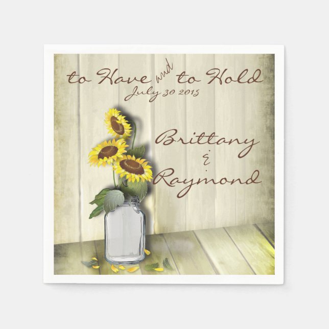 RUSTIC COUNTRY MASON JAR WITH SUNFLOWERS PAPER NAPKINS (Front)