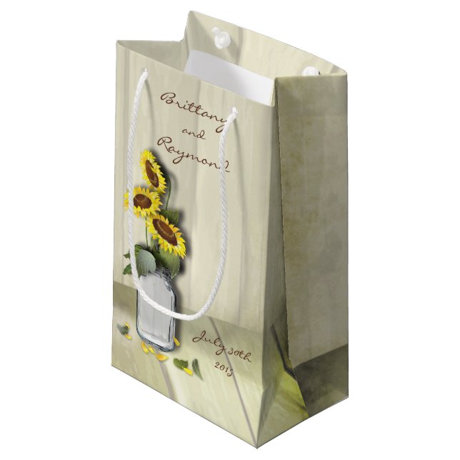 RUSTIC COUNTRY MASON JAR WITH SUNFLOWERS SMALL GIFT BAG (Front Angled)
