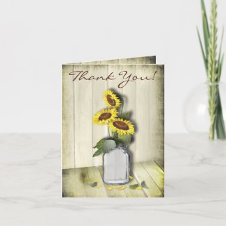 RUSTIC COUNTRY MASON JAR WITH SUNFLOWERS THANK YOU CARD